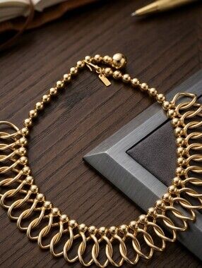 Volupte Luxury Gold Plated Loop & Bead Statement Necklace